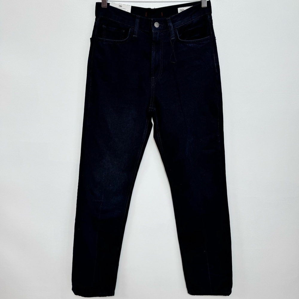 NWT ZARA TRF Relaxed Fit Wide Leg Mid Rise Indigo Black Jeans Size 2/EUR 34